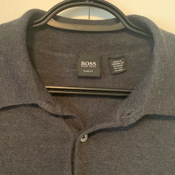 BOSS Hugo Boss Wool Blend Long Sleeve Dark Gray Polo Size Large - Picture 2 of 9